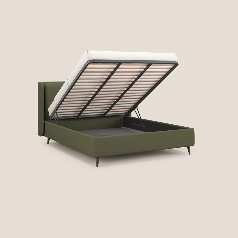 Nadine lit coffre de design et confort italien en tissu imperméable T19 vert