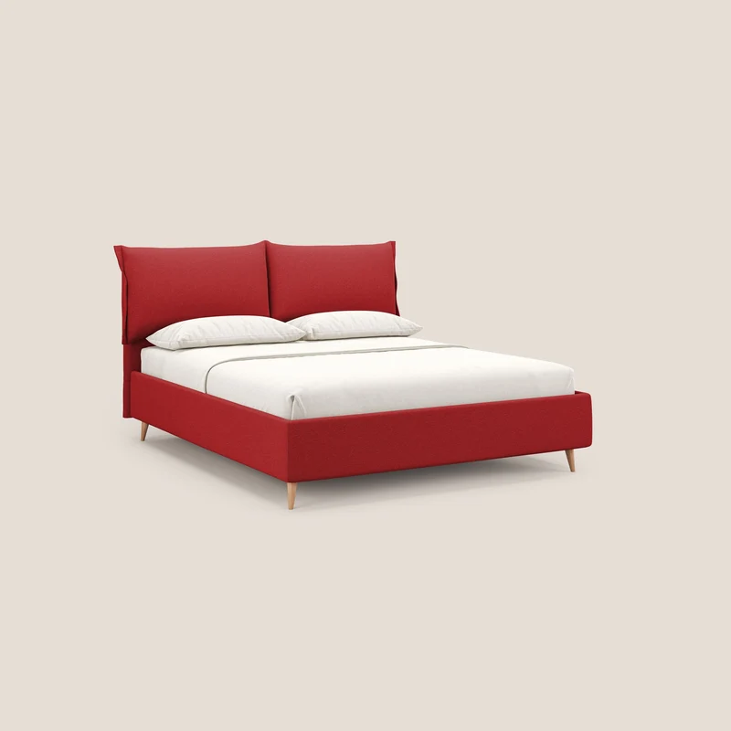 Elettra lit avec coffre de rangement déhoussable avec coussins tête de lit en tissu imperméable T13 rouge