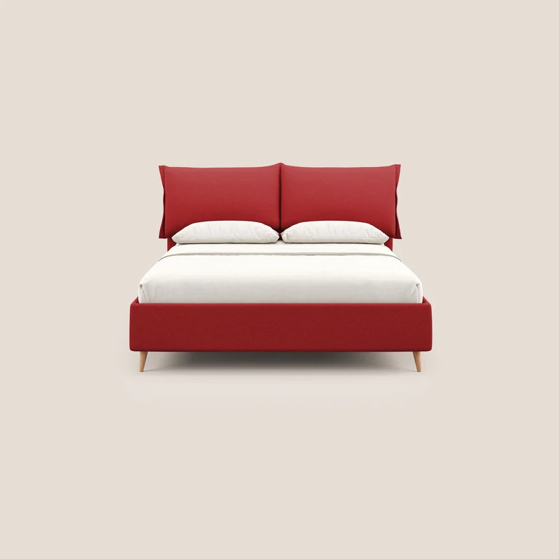 Elettra lit avec coffre de rangement déhoussable avec coussins tête de lit en tissu imperméable T13 rouge