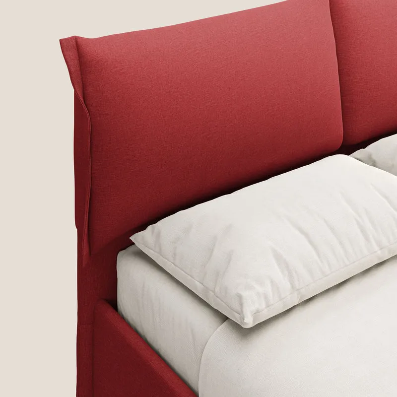 Elettra lit avec coffre de rangement déhoussable avec coussins tête de lit en tissu imperméable T13 rouge