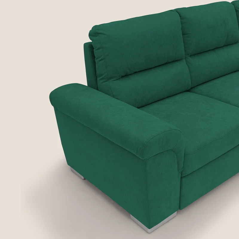 Minerva canapé d'angle avec angle et pouf extractible en tissu doux imperméable T02 vert