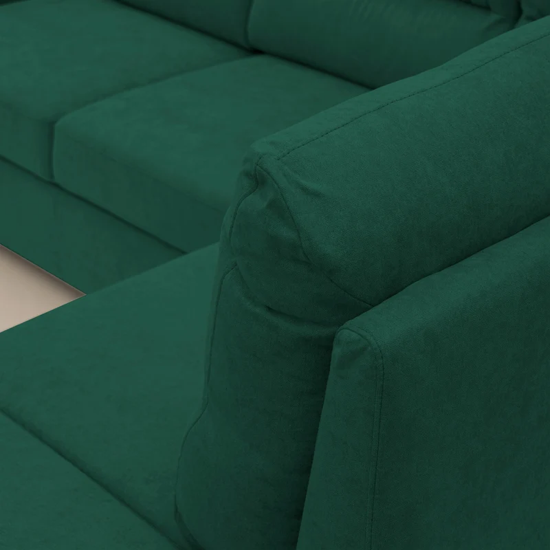 Minerva canapé d'angle avec angle et pouf extractible en tissu doux imperméable T02 vert