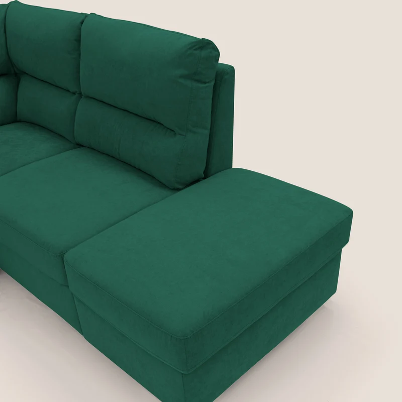 Minerva canapé d'angle avec angle et pouf extractible en tissu doux imperméable T02 vert