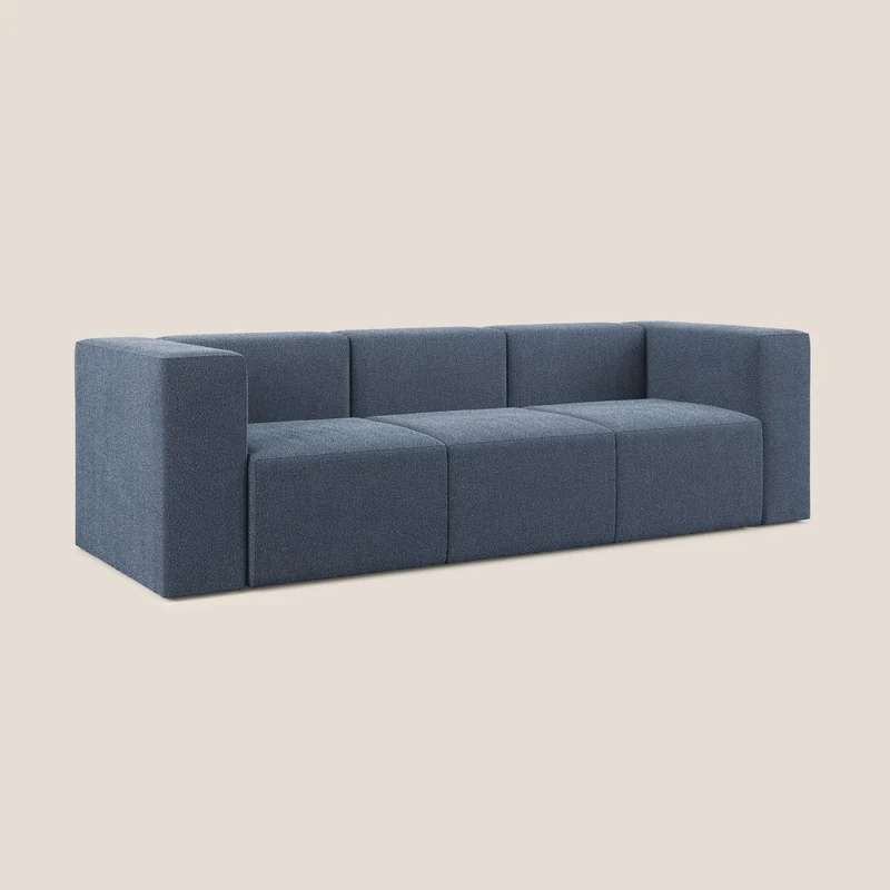 Nettuno canapé moderne modulable 3 assises en bouclette douce T07 bleu