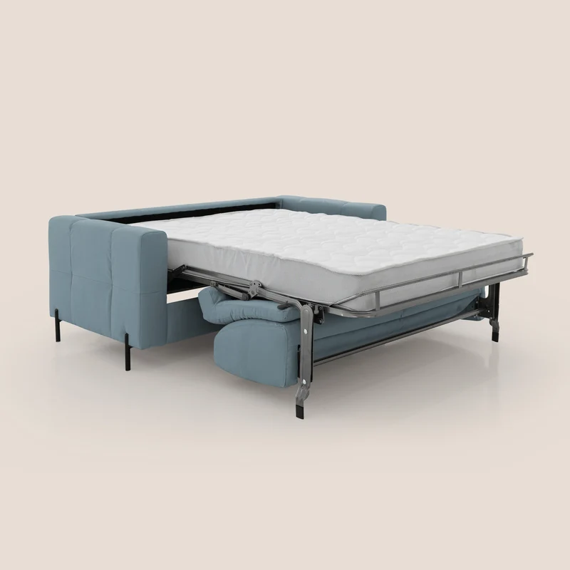 Ortensia canapé convertible matelas H 18cm et pieds hauts en élégante microfibre détachable T11 bleu pastel