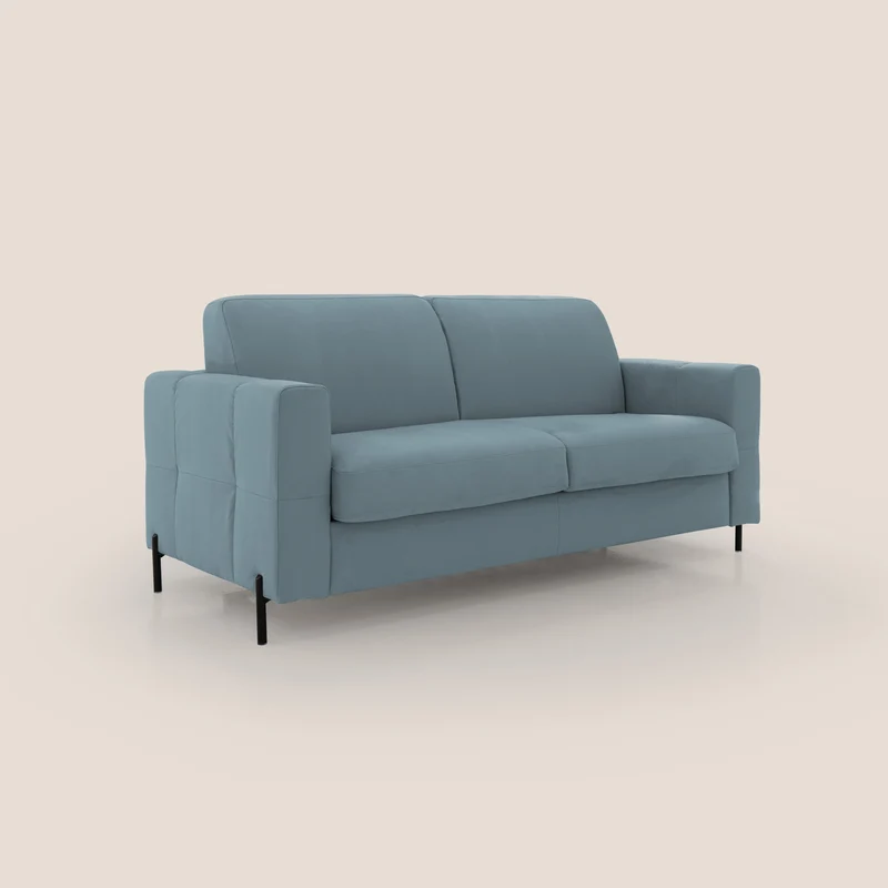 Ortensia canapé convertible matelas H 18cm et pieds hauts en élégante microfibre détachable T11 bleu pastel
