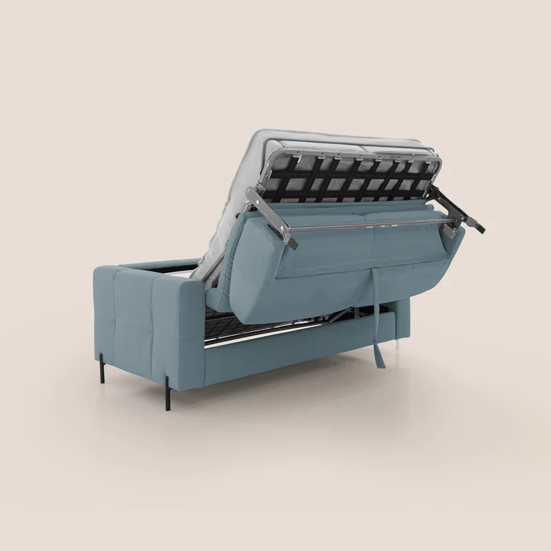 Ortensia canapé convertible matelas H 18cm et pieds hauts en élégante microfibre détachable T11 bleu pastel