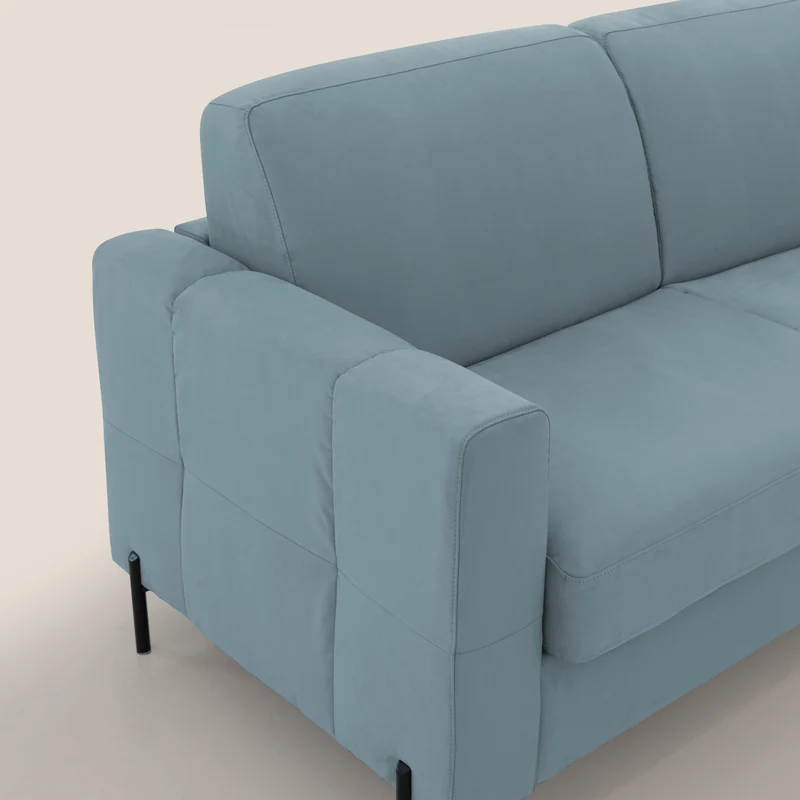 Ortensia canapé convertible matelas H 18cm et pieds hauts en élégante microfibre détachable T11 bleu pastel