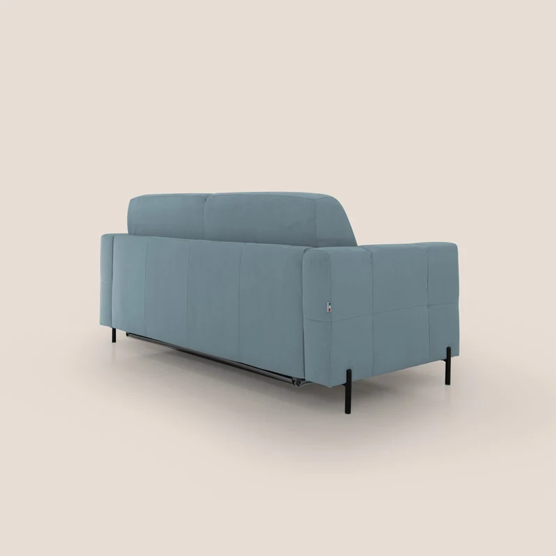 Ortensia canapé convertible matelas H 18cm et pieds hauts en élégante microfibre détachable T11 bleu pastel