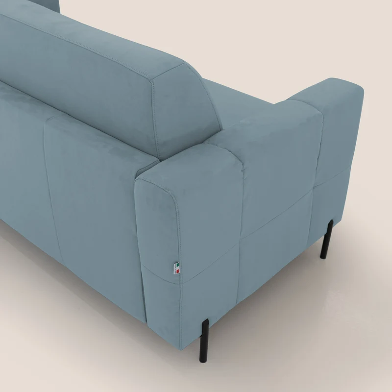 Ortensia canapé convertible matelas H 18cm et pieds hauts en élégante microfibre détachable T11 bleu pastel
