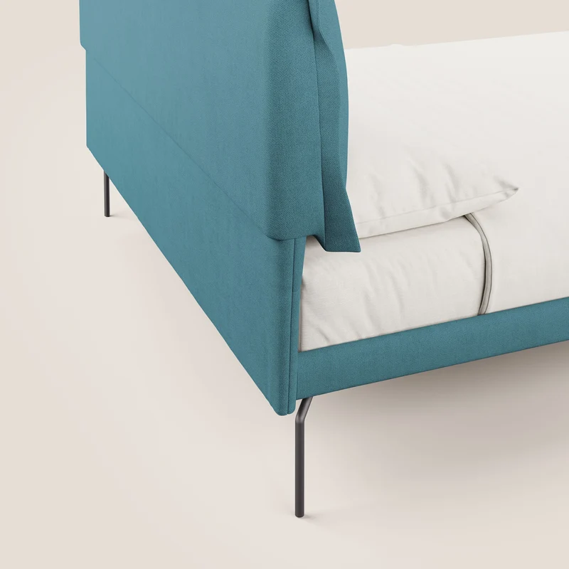 Bice lit rembourré avec coussins et pieds noirs en métal en tissu imperméable T02 bleu clair