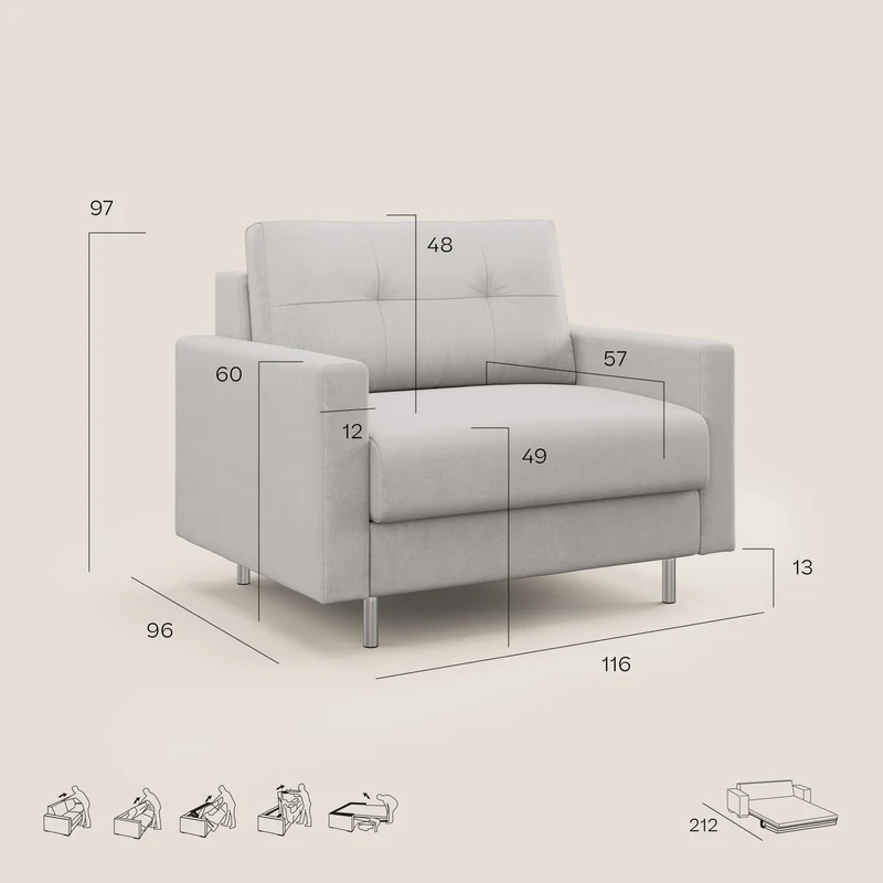 Megan fauteuil convertible en microfibre détachable T11 vert