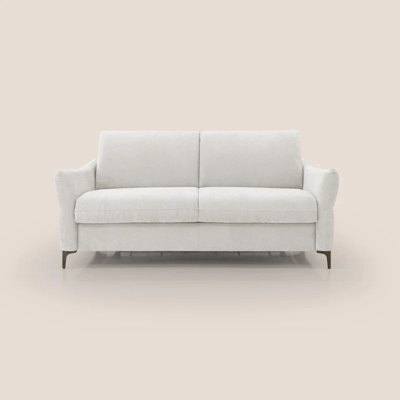 Dalia canapé convertible avec matelas H 18cm et pieds hauts en tissu détachable raffiné T17 blanc