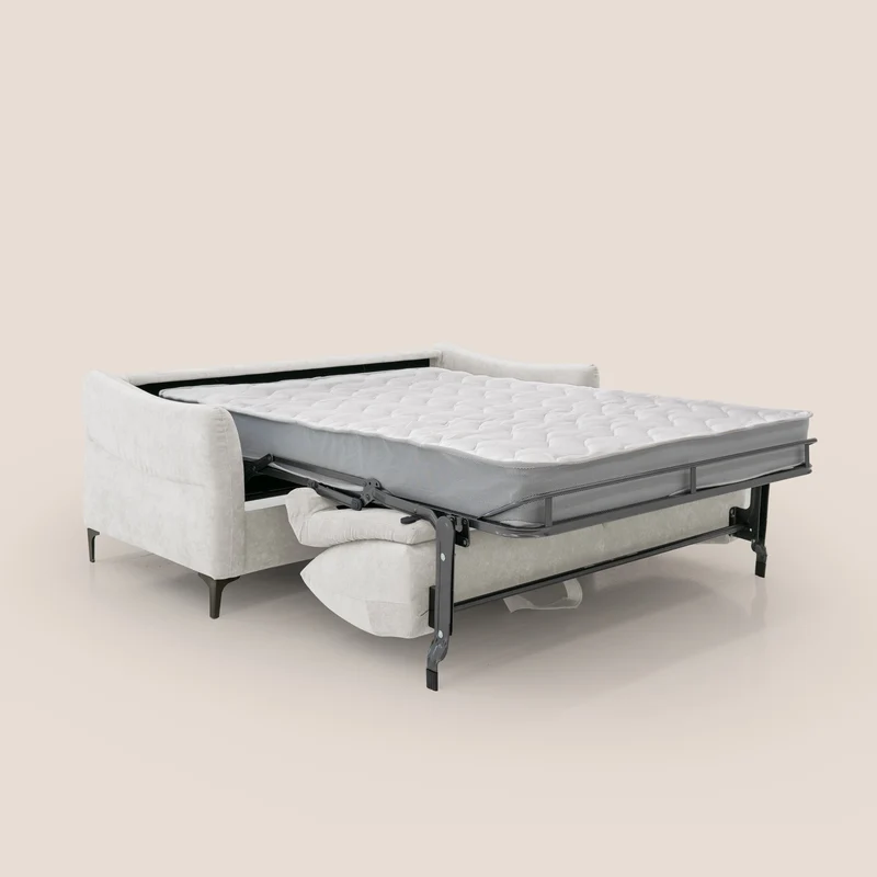 Dalia canapé convertible avec matelas H 18cm et pieds hauts en tissu détachable raffiné T17 blanc