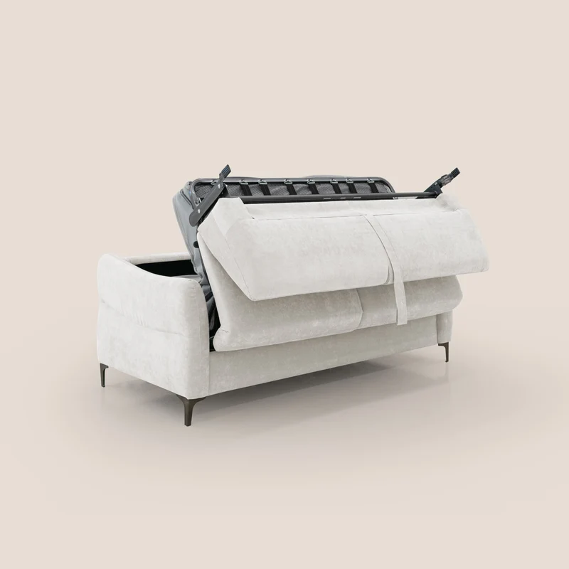 Dalia canapé convertible avec matelas H 18cm et pieds hauts en tissu détachable raffiné T17 blanc