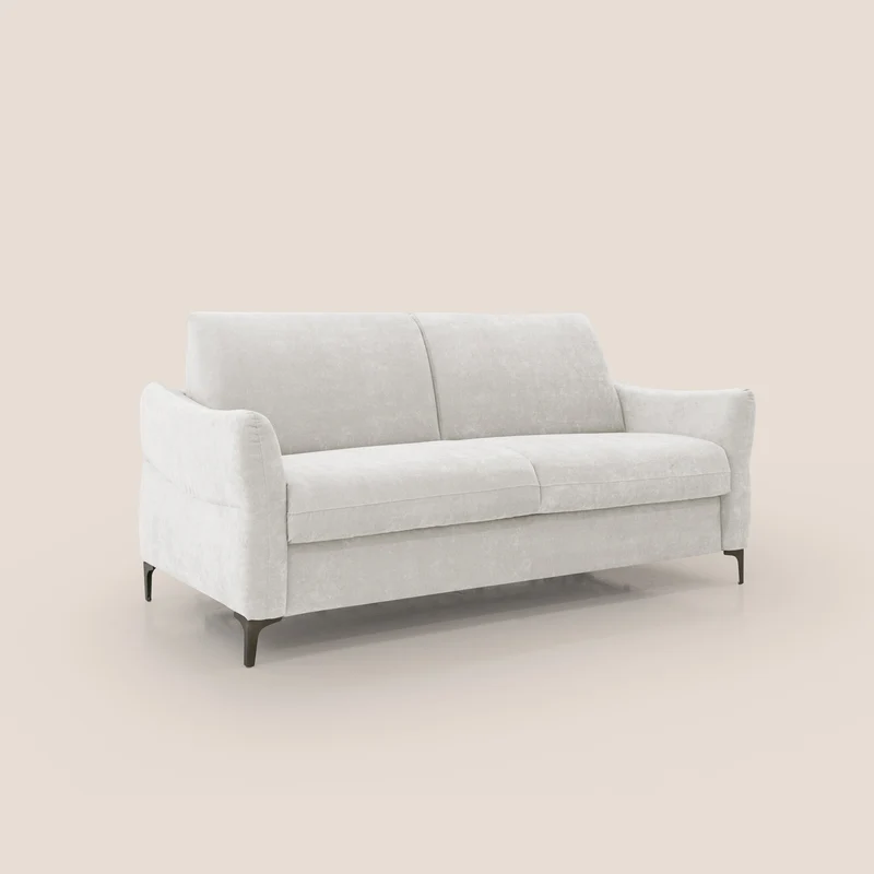 Dalia canapé convertible avec matelas H 18cm et pieds hauts en tissu détachable raffiné T17 blanc