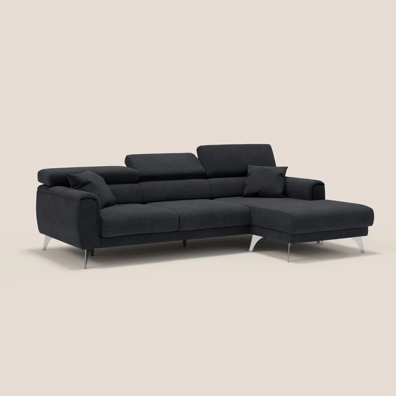 Caravaggio Canapé d'angle avec assises coulissantes en tissu doux imperméable T02 noir