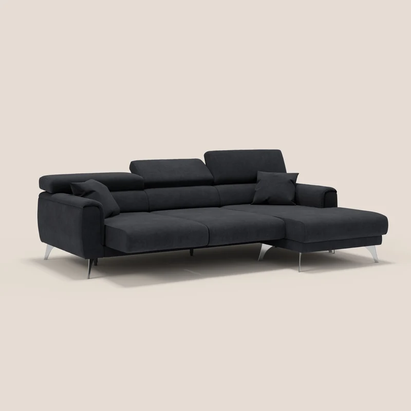 Caravaggio Canapé d'angle avec assises coulissantes en tissu doux imperméable T02 noir
