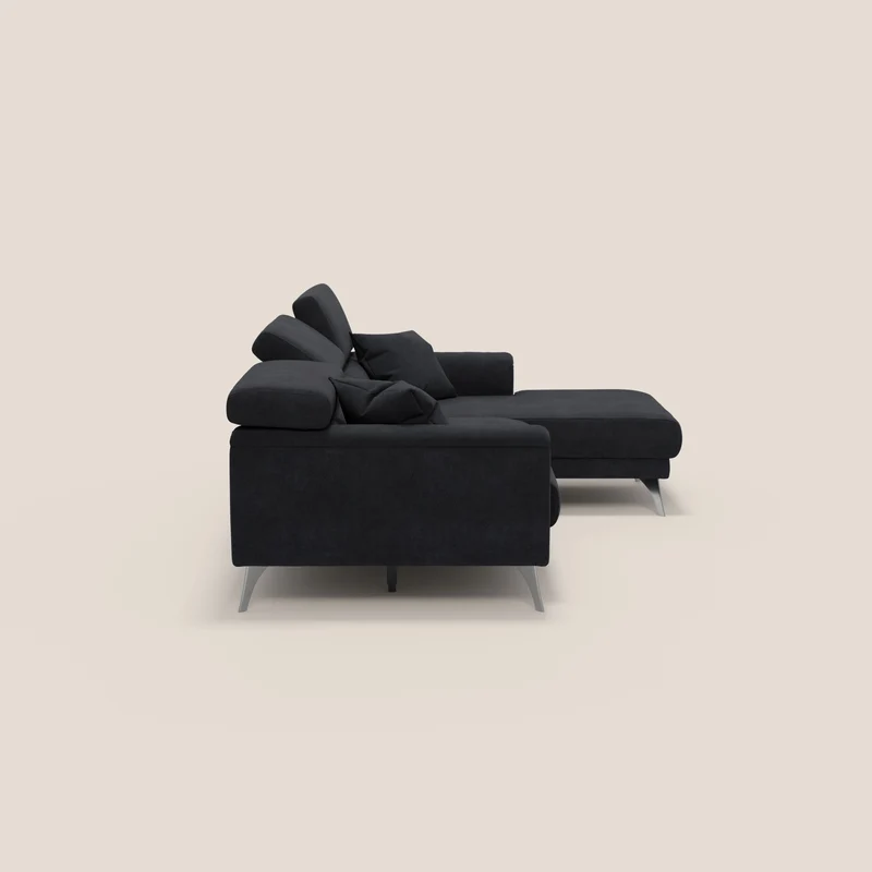 Caravaggio Canapé d'angle avec assises coulissantes en tissu doux imperméable T02 noir