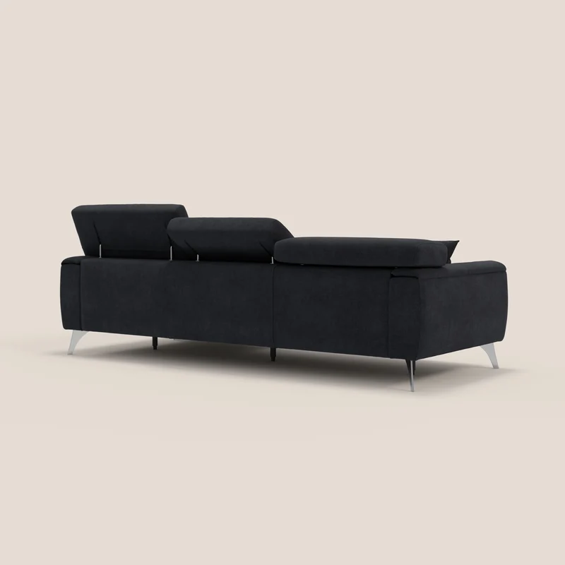Caravaggio Canapé d'angle avec assises coulissantes en tissu doux imperméable T02 noir