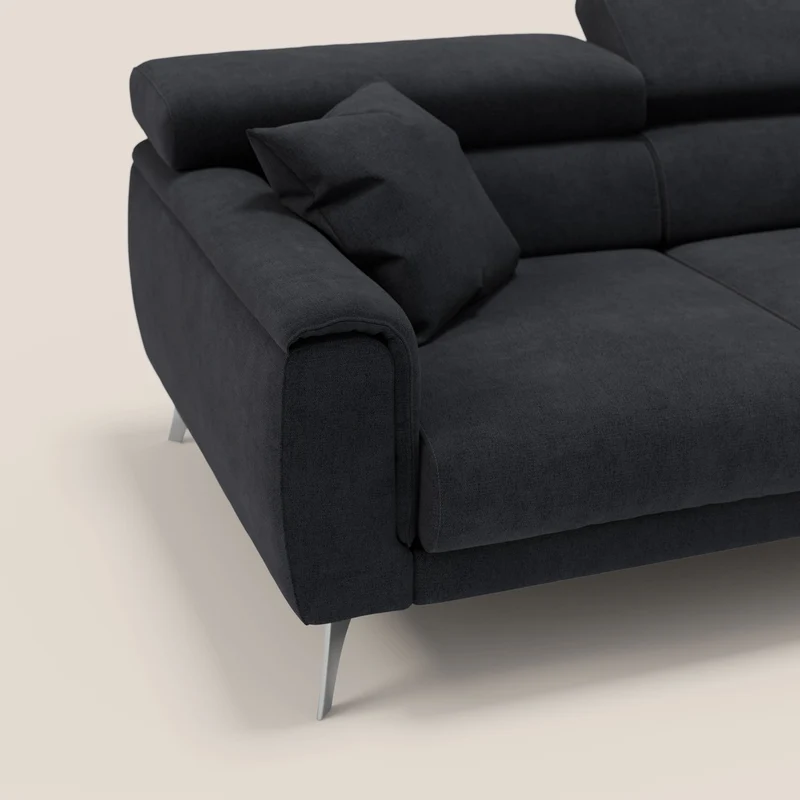 Caravaggio Canapé d'angle avec assises coulissantes en tissu doux imperméable T02 noir