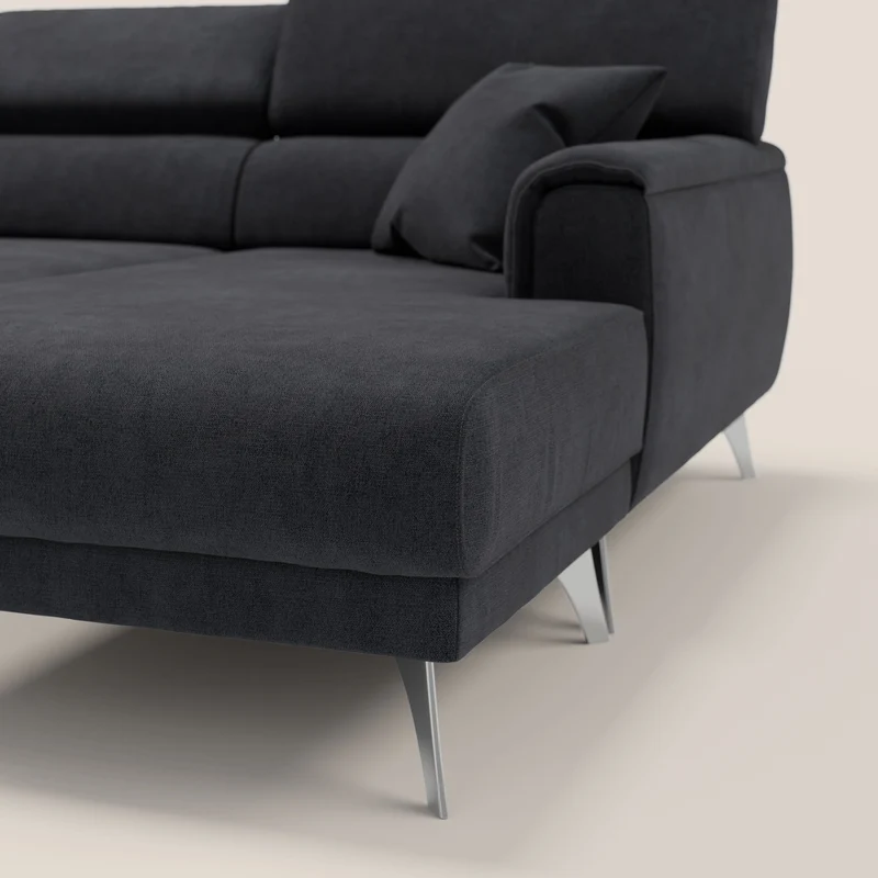 Caravaggio Canapé d'angle avec assises coulissantes en tissu doux imperméable T02 noir