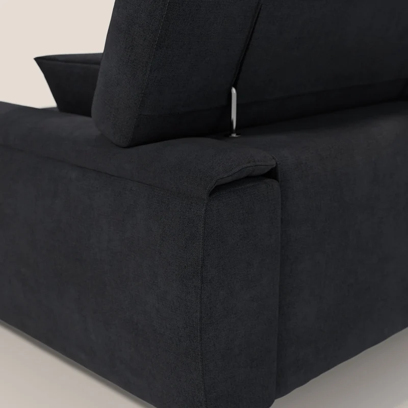 Caravaggio Canapé d'angle avec assises coulissantes en tissu doux imperméable T02 noir