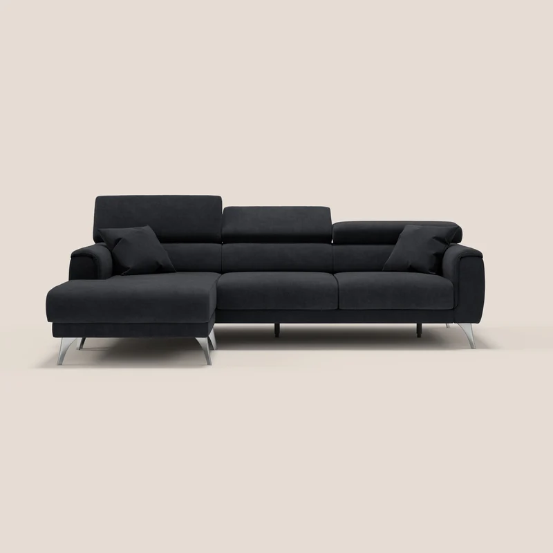 Caravaggio Canapé d'angle avec assises coulissantes en tissu doux imperméable T02 noir