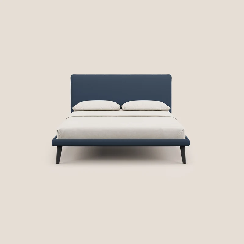 Noel lit minimaliste scandinave avec pieds foncés et tissu flammé imperméable T19 bleu