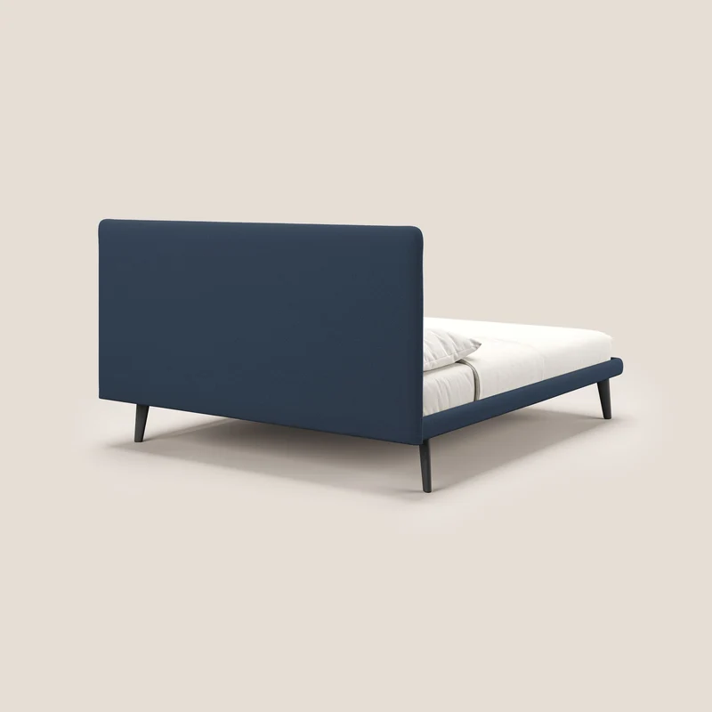 Noel lit minimaliste scandinave avec pieds foncés et tissu flammé imperméable T19 bleu