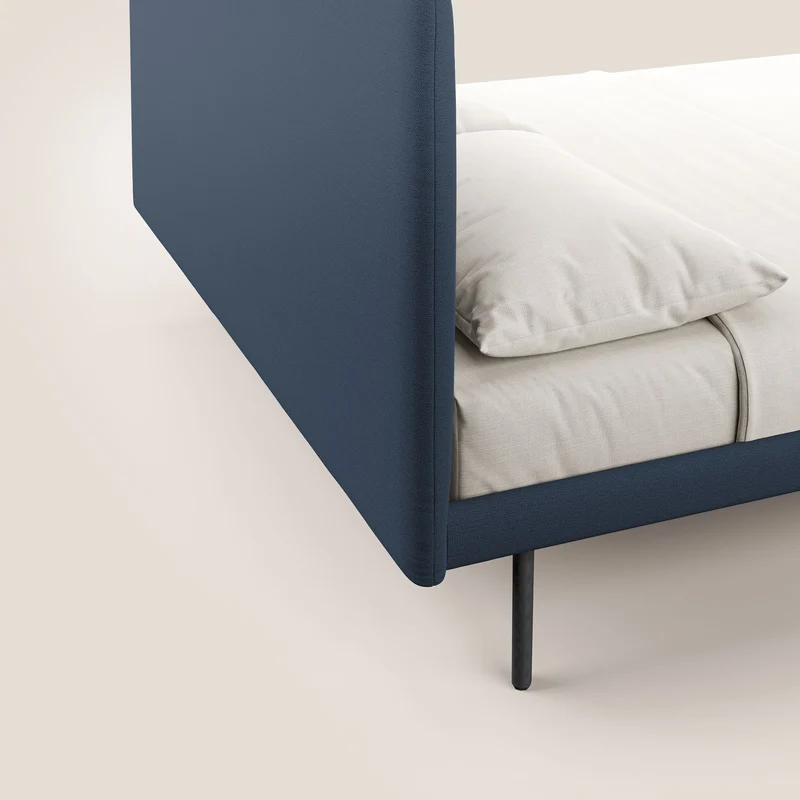 Noel lit minimaliste scandinave avec pieds foncés et tissu flammé imperméable T19 bleu