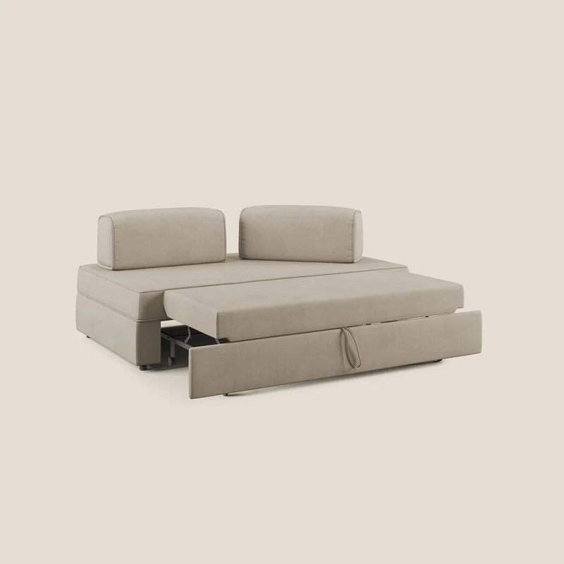Liberty canapé avec pouf extractible et dossier amovible en tissu doux imperméable T02 beige
