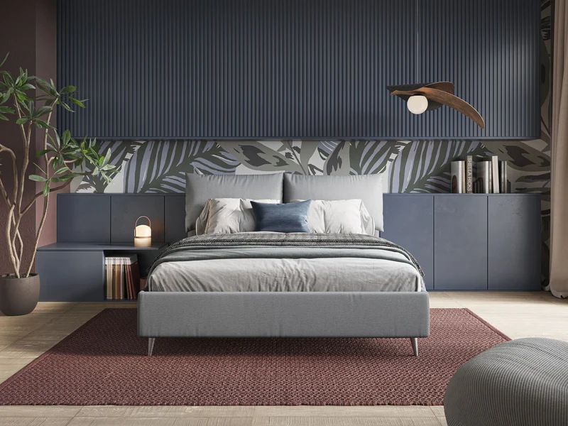 Elsa lit rembourré avec coffre de rangement en tissu détachable T05 gris