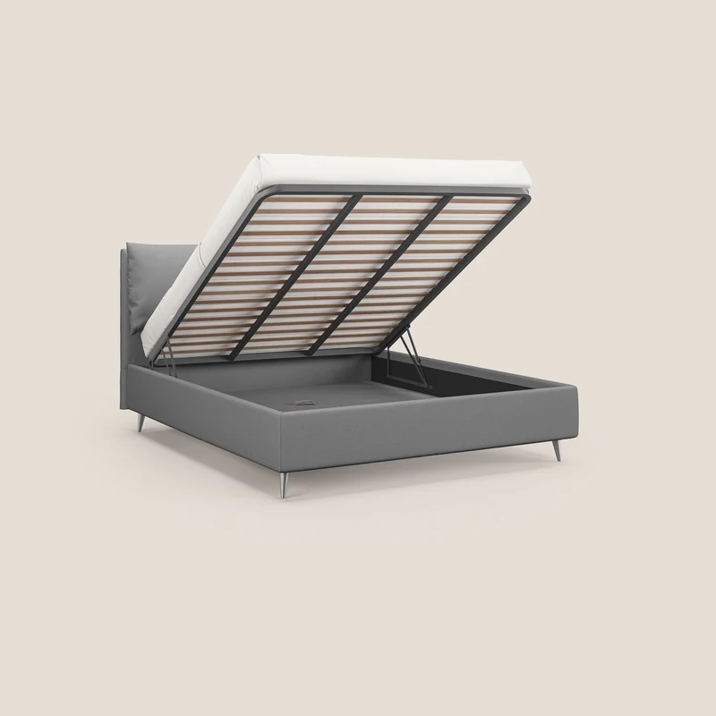 Elsa lit rembourré avec coffre de rangement en tissu détachable T05 gris