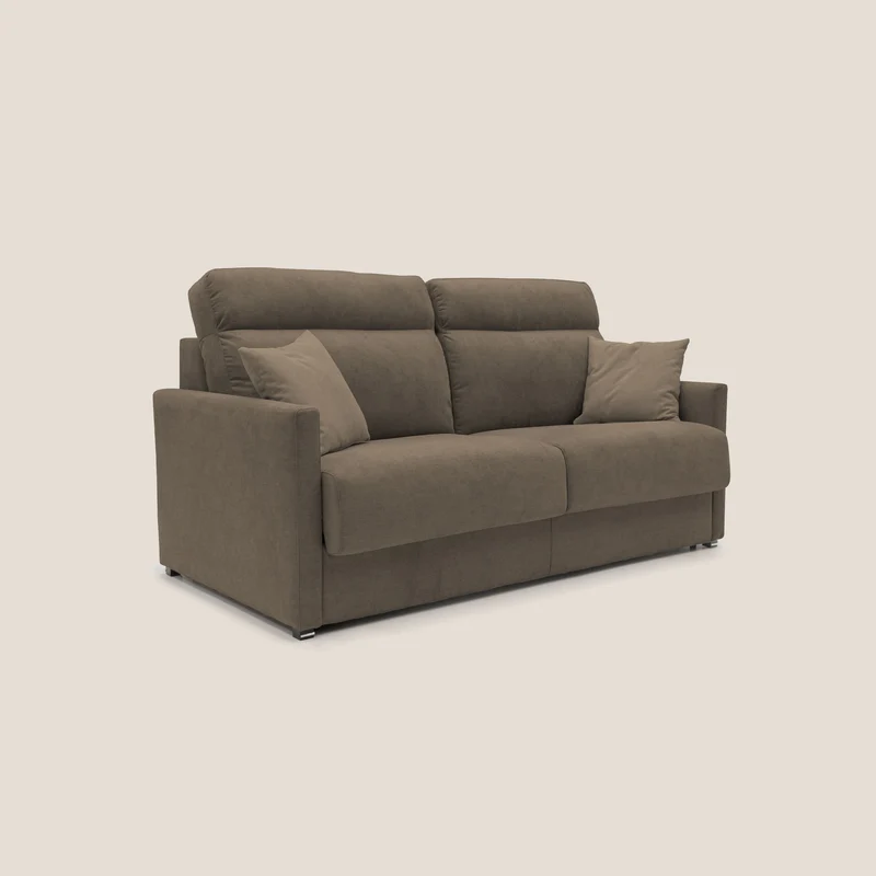 Margot canapé convertible au dossier haut et moelleux en tissu doux imperméable T02 marron