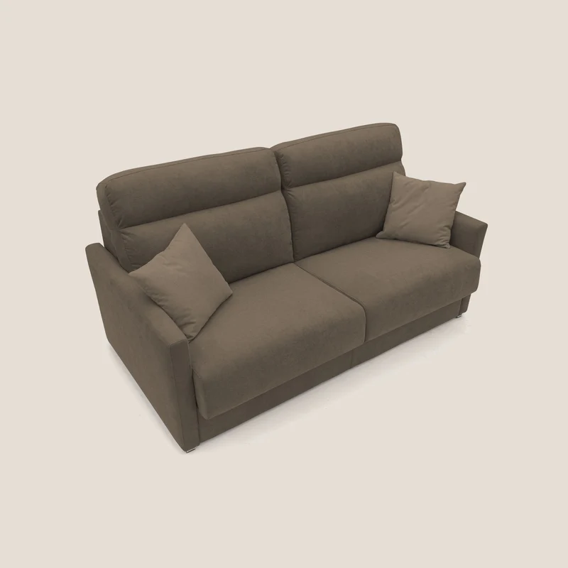 Margot canapé convertible au dossier haut et moelleux en tissu doux imperméable T02 marron