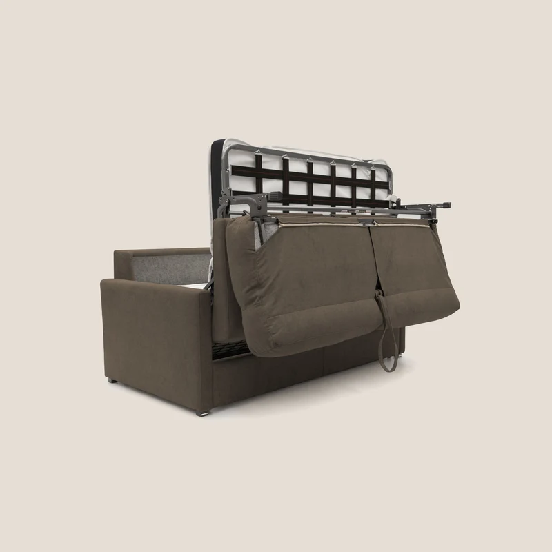 Margot canapé convertible au dossier haut et moelleux en tissu doux imperméable T02 marron
