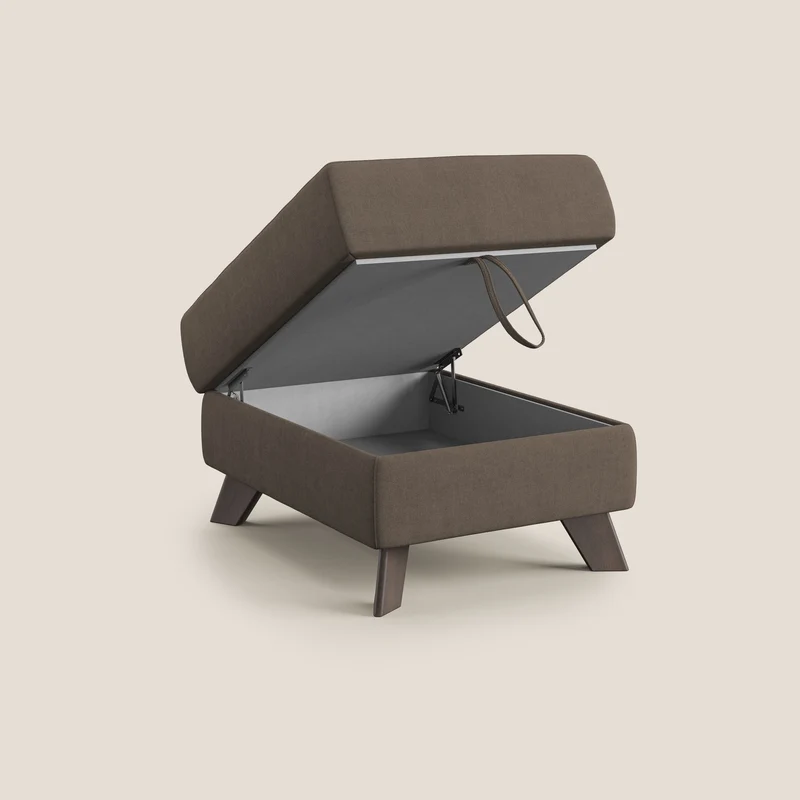 Moon Pouf coffre aux pieds hauts et tissu doux imperméable T02 marron