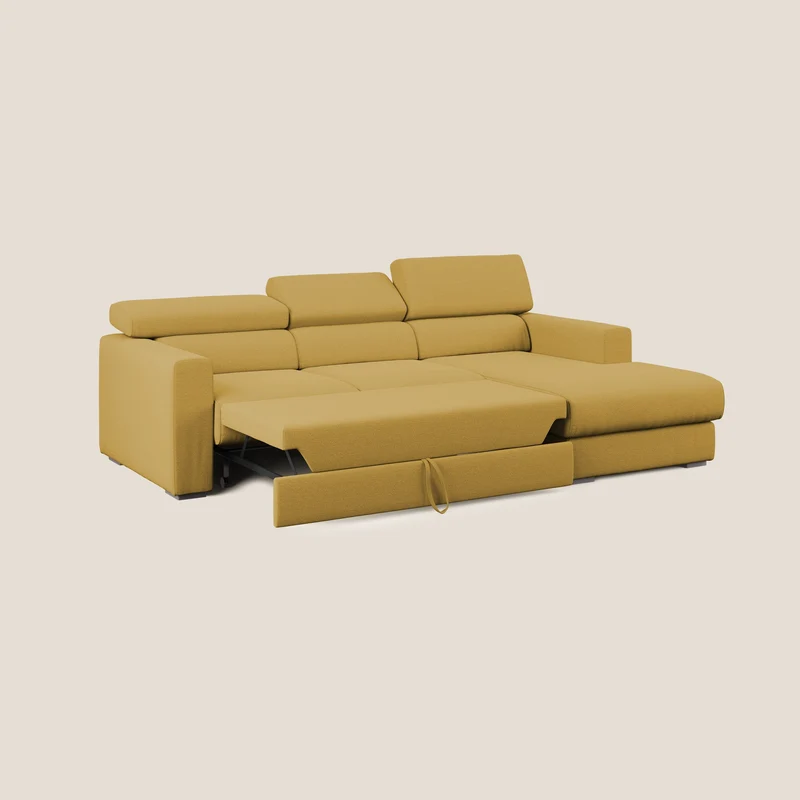 Canapé d'angle Dylan avec tiroir extractible en tissu flammé simili coton imperméable T19 jaune