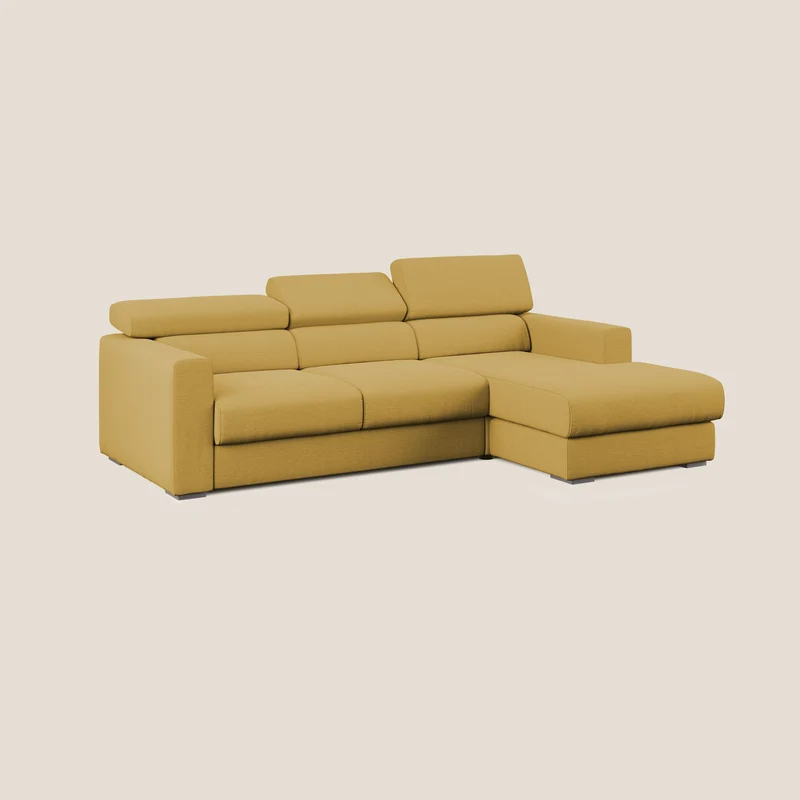 Canapé d'angle Dylan avec tiroir extractible en tissu flammé simili coton imperméable T19 jaune