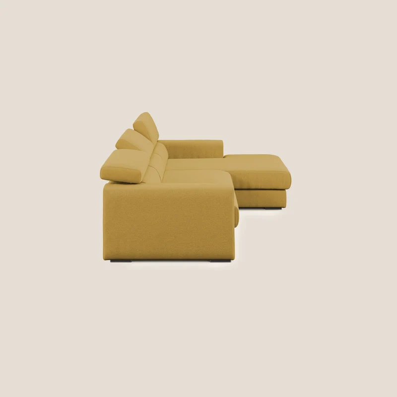 Canapé d'angle Dylan avec tiroir extractible en tissu flammé simili coton imperméable T19 jaune