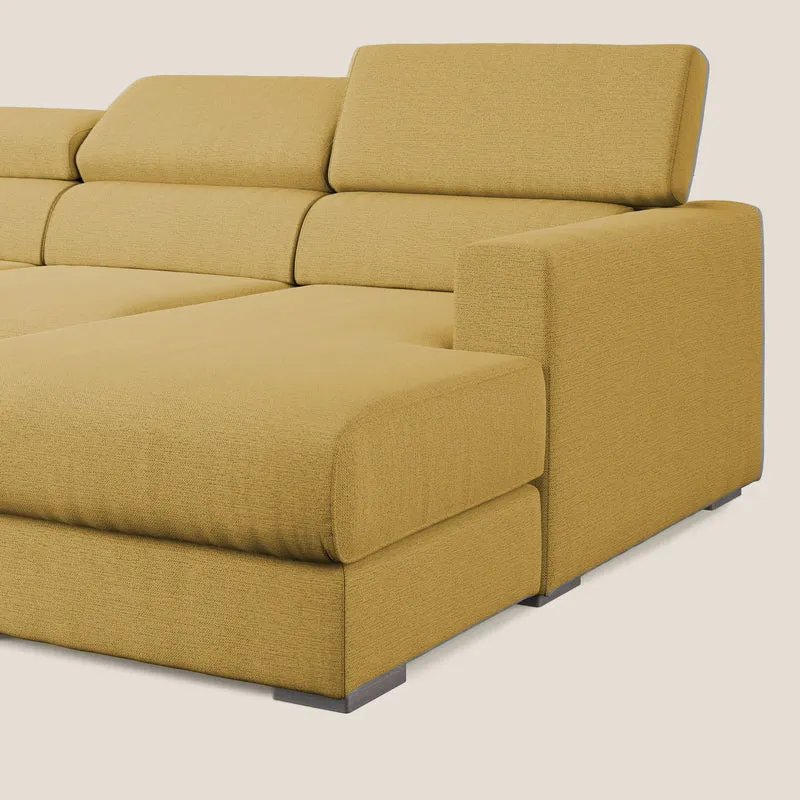 Canapé d'angle Dylan avec tiroir extractible en tissu flammé simili coton imperméable T19 jaune