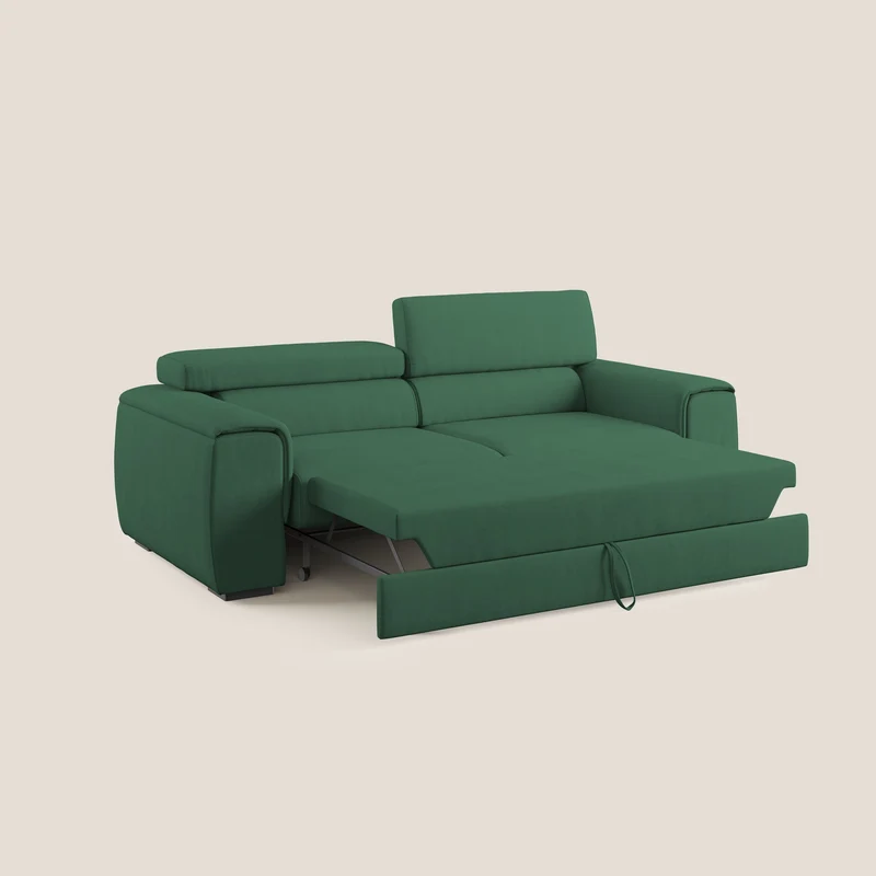 Zeno canapé linéaire avec pouf extractible en tissu doux imperméable T02 vert