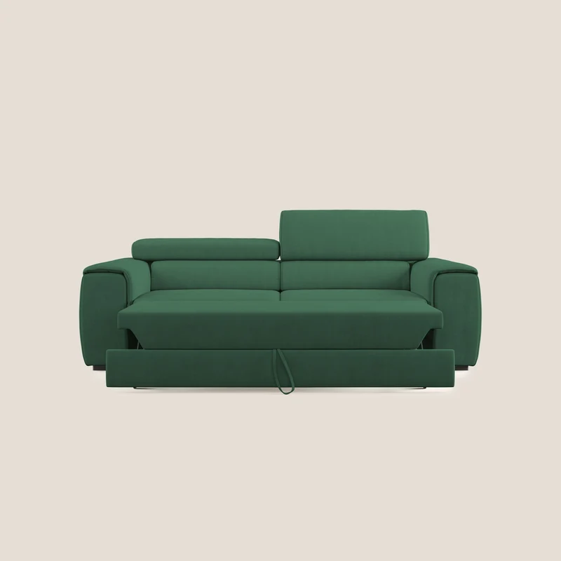 Zeno canapé linéaire avec pouf extractible en tissu doux imperméable T02 vert