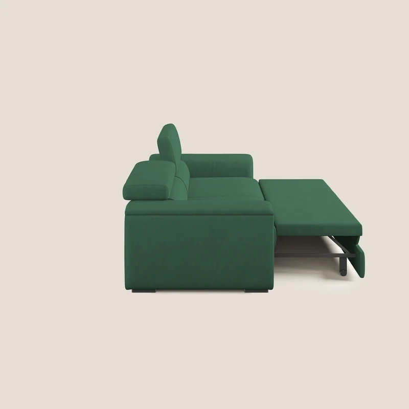 Zeno canapé linéaire avec pouf extractible en tissu doux imperméable T02 vert