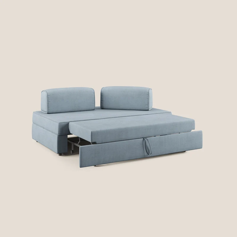 Liberty canapé avec pouf extractible et dossier amovible en tissu doux imperméable T02 bleu gris
