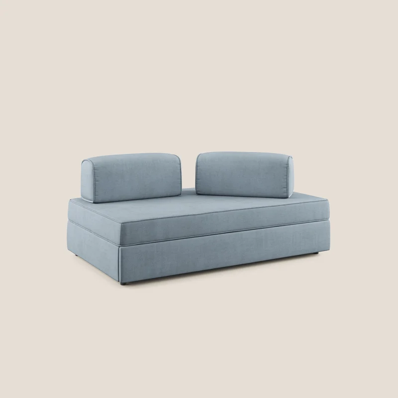 Liberty canapé avec pouf extractible et dossier amovible en tissu doux imperméable T02 bleu gris