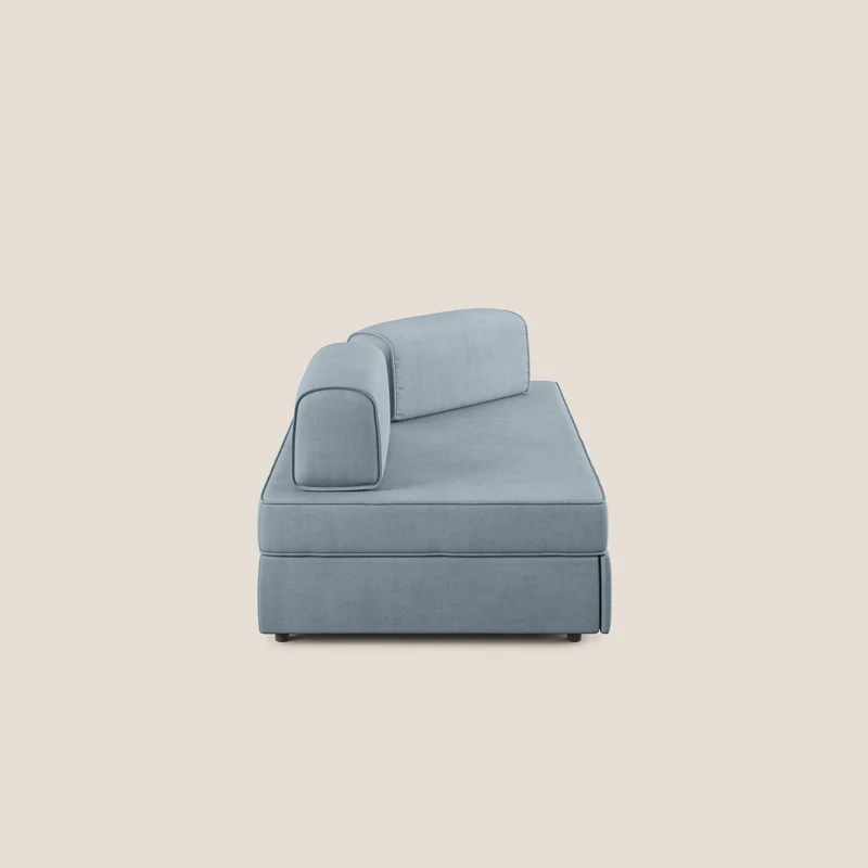 Liberty canapé avec pouf extractible et dossier amovible en tissu doux imperméable T02 bleu gris
