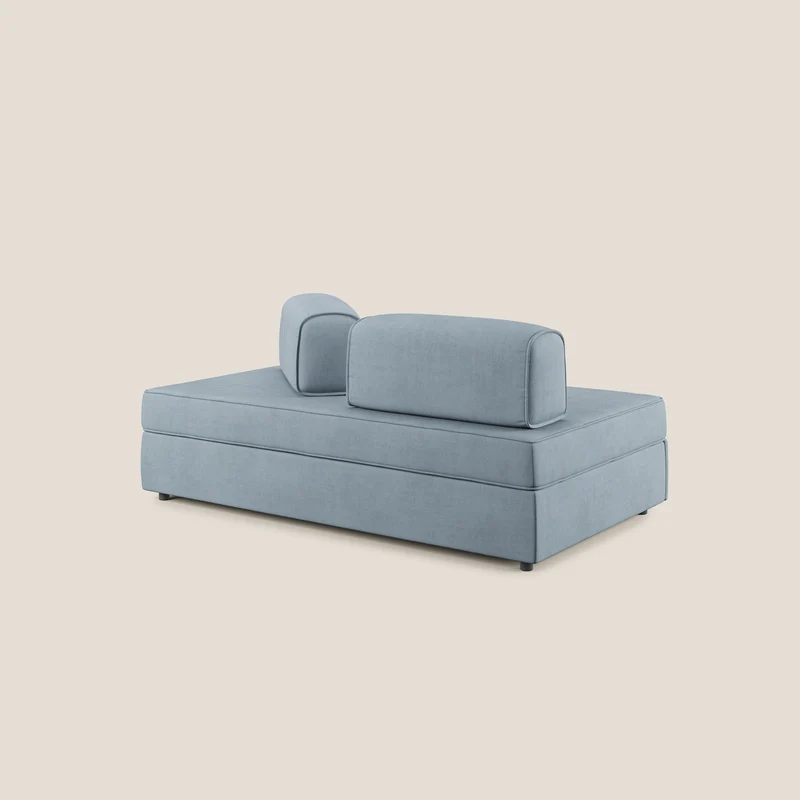 Liberty canapé avec pouf extractible et dossier amovible en tissu doux imperméable T02 bleu gris