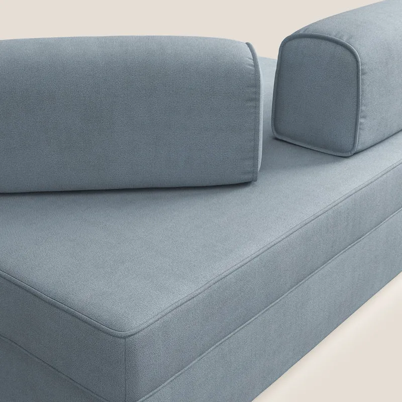 Liberty canapé avec pouf extractible et dossier amovible en tissu doux imperméable T02 bleu gris